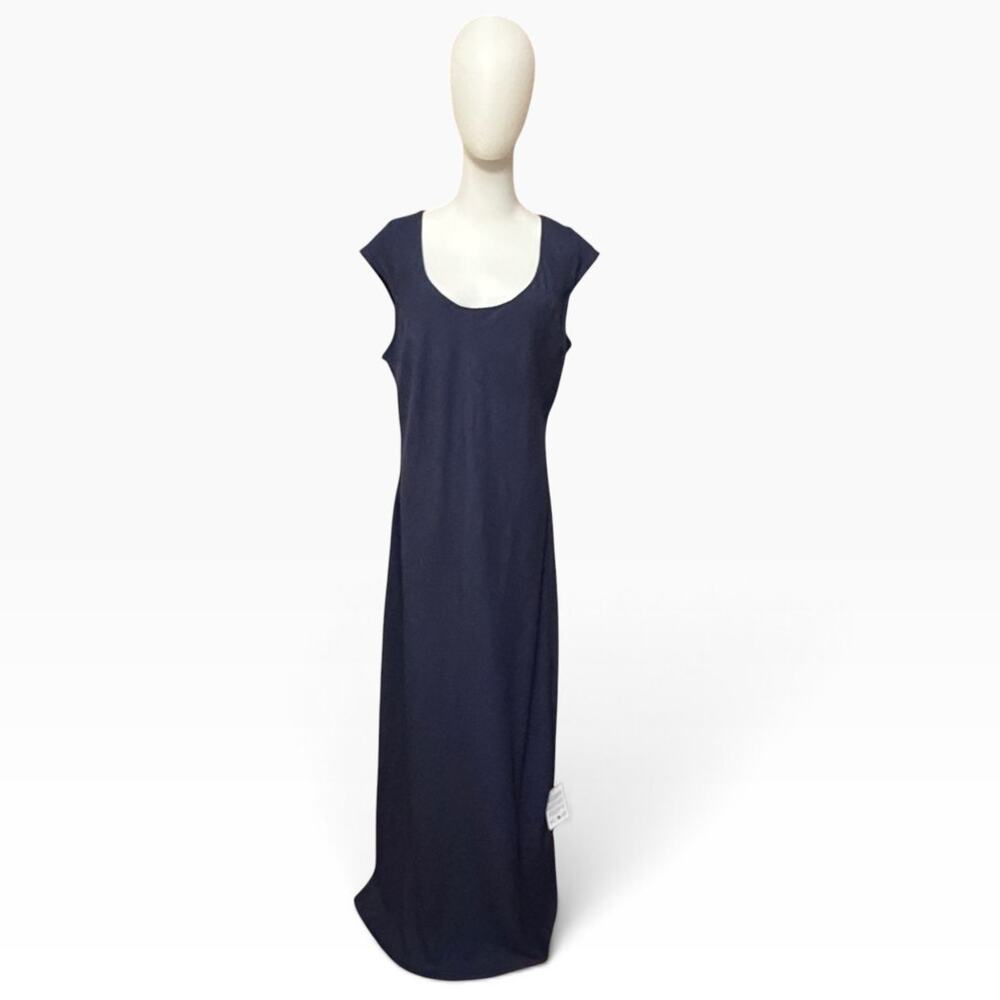 ASOS DESIGN Navy Blue Linen Blend Scoop Neck Bias Cut Maxi Dress Size US 14